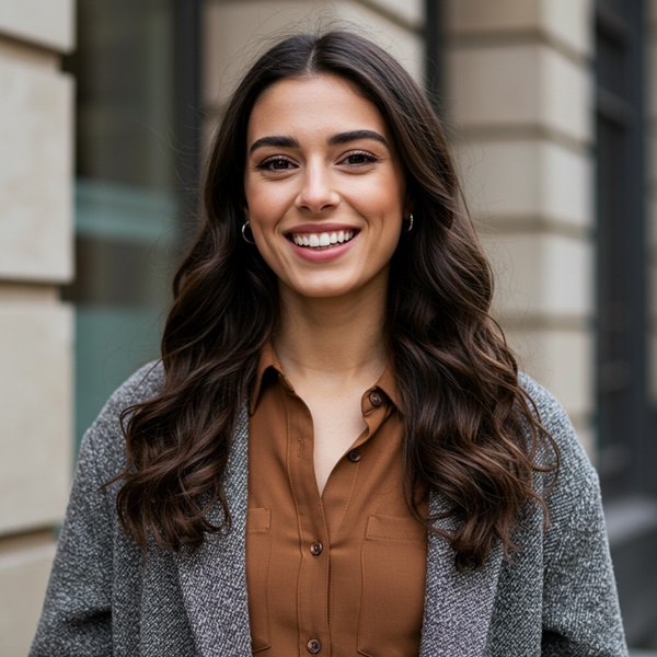 Chaqueta gris con camisa marrón, look elegante y relajado