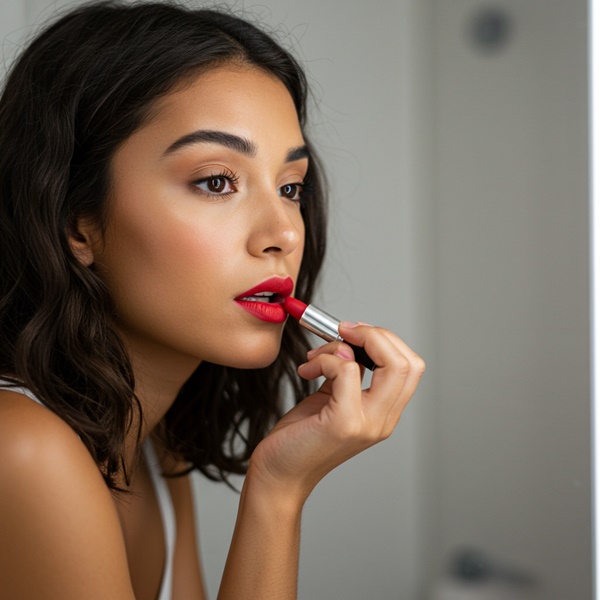 Mujer con labios rutina de maquillaje