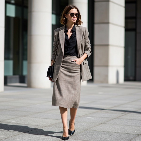 look profesional con falda midi
