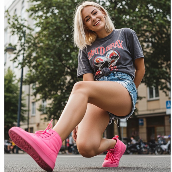 Tenis blancos con camiseta estampada para look urbano