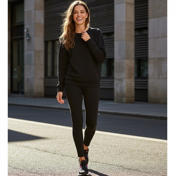Look deportivo total black con leggings y sudadera negra