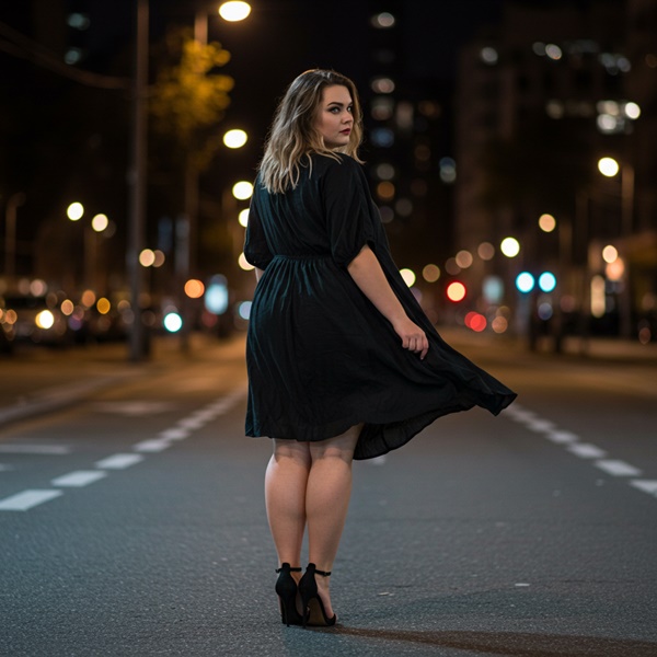 Vestido negro elegante con accesorios brillantes para la noche