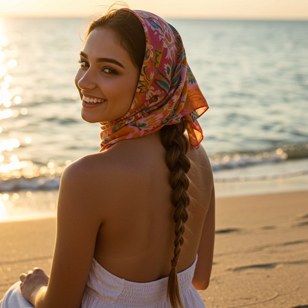 pañuelo para proteger el cabello del sol en la playa
