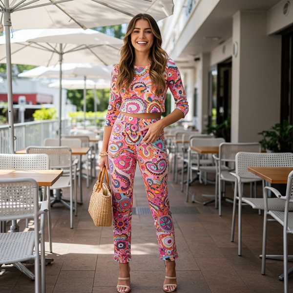 Look formal para brunch con conjunto de falda y crop top