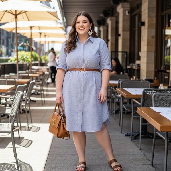 Outfit con vestido camisero para brunch