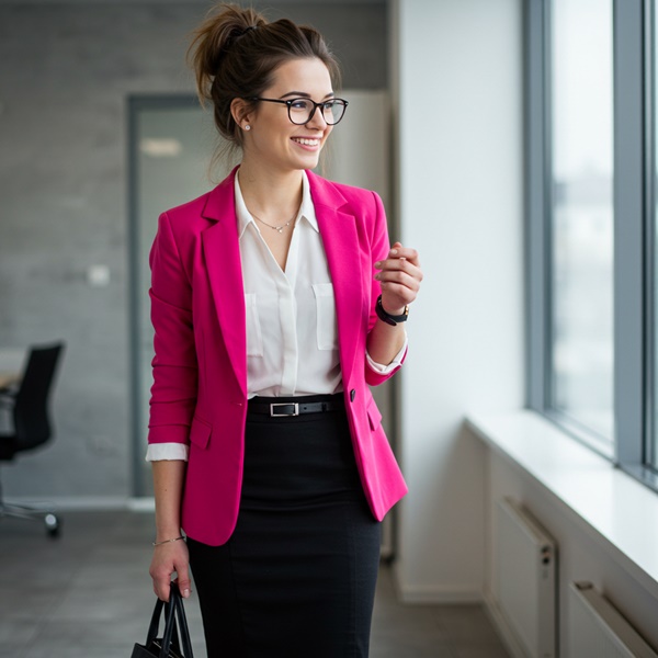 Look con falda lápiz negra y blazer para oficina