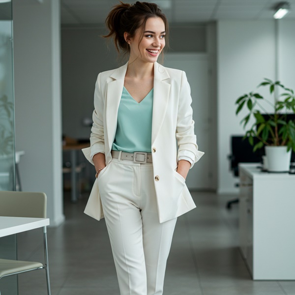 traje blanco con blusa para un look profesional