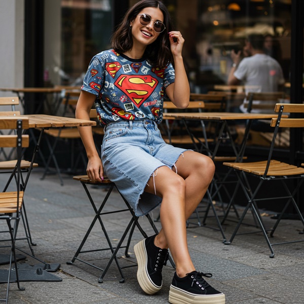 Bermudas de mezclilla y camiseta estampada