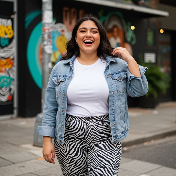 Look casual con pantalón con animal print de cebra y camiseta básica