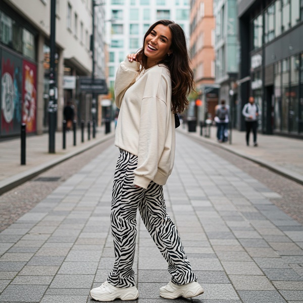 Para un look deportivo combinar tu pantalón de cebra con sudadera