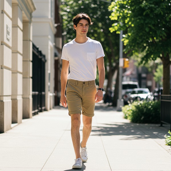 Look casual con bermuda para hombre y camiseta
