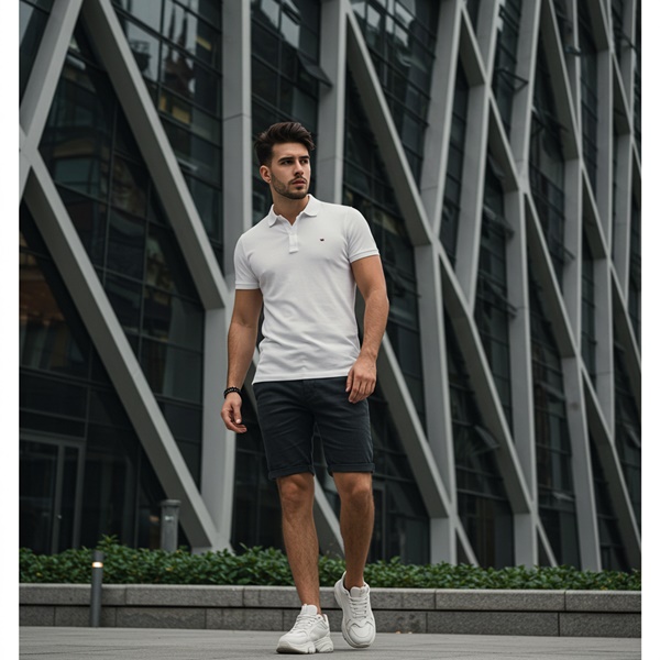 Look urbano de hombre bermudas y polo entallada