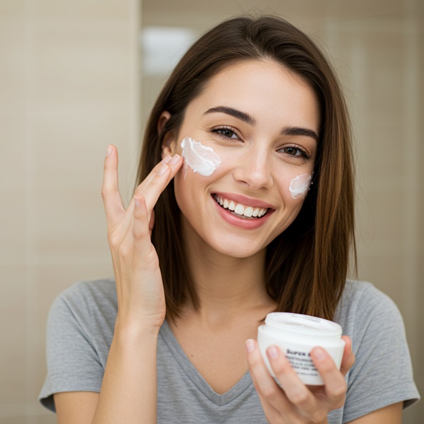 skinimalism mujer aplicando hidratante
