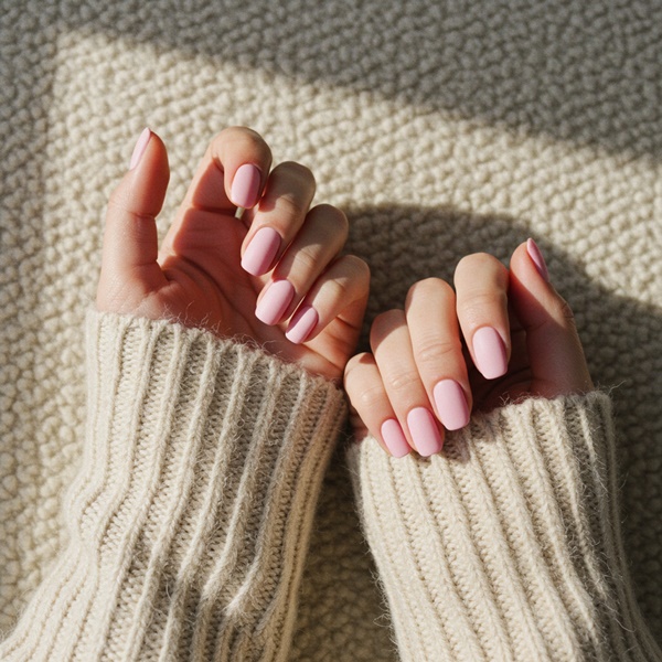 Uñas rosadas en tono pastel con acabado mate elegante