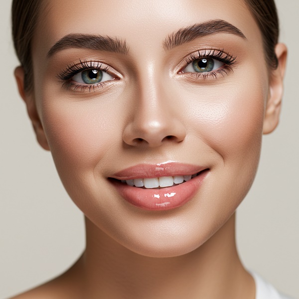 Look de labios glossy con gloss transparente para maquillaje natural de verano.