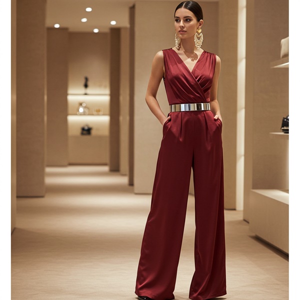 Jumpsuit satinado con corte palazzo ideal para evento de graduación