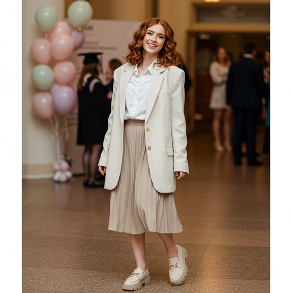 Outfit genderless con blazer oversized y mocasines chunky