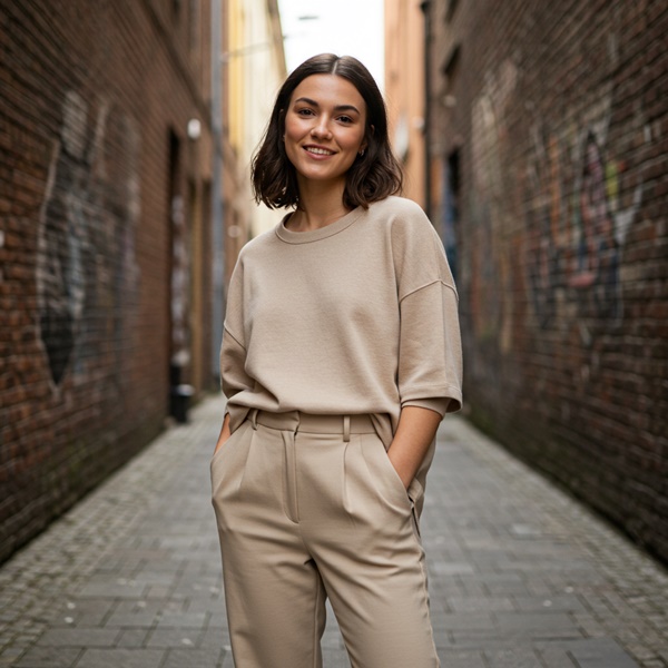Outfit monocromático con diferentes tonos de beige