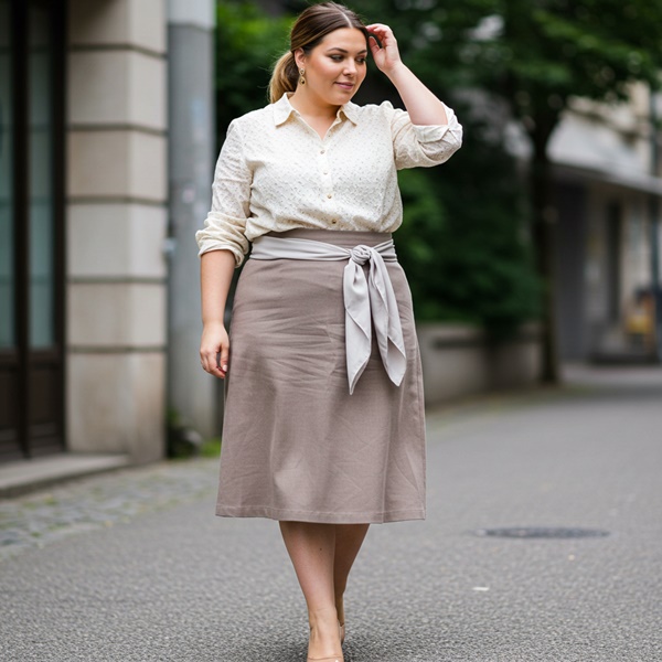 Falda midi con pañuelo anudado a la cintura como detalle decorativo