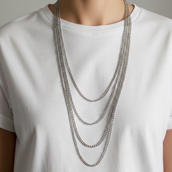 Collar largo dorado combinado con blusa blanca básica