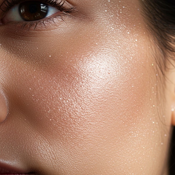 Pómulos iluminados con glitter ultrafino para un glow natural