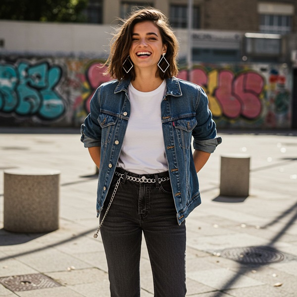 Look casual con mezclilla y accesorios plateados