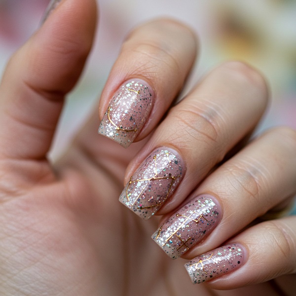 Nail art con glitter y cejas brillantes en tendencia