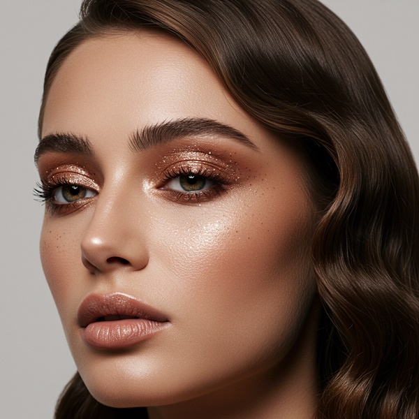 Sombras satinadas con glitter en tonos neutros para maquillaje diario