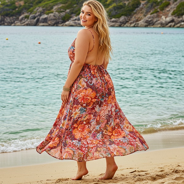 Vestido sin espalda estilo boho con estampado floral para playa