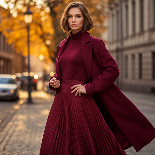 Falda plisada en tono rojo vino para otoño-invierno 2025