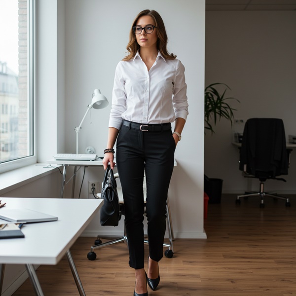 combinación de blanco y negro para un look profesional