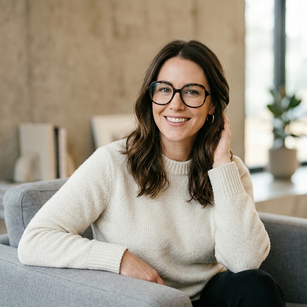 mujer con rostro ovalado usando diferentes estilos de lentes modernos