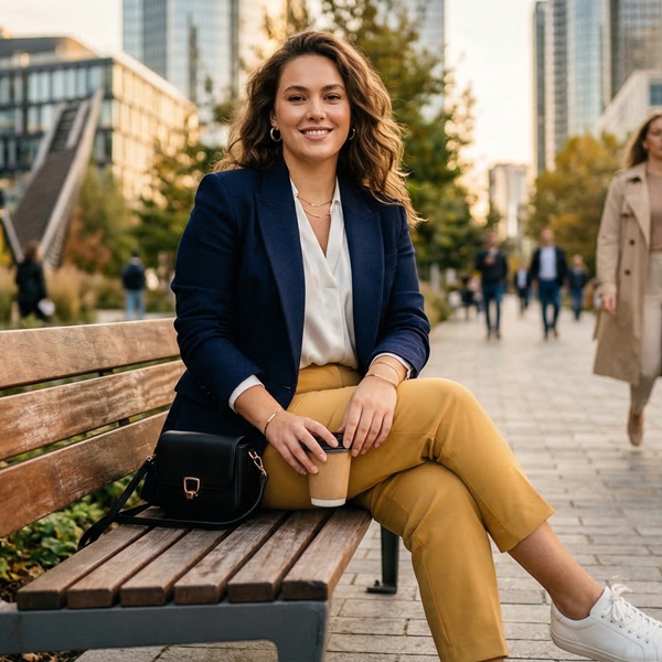 Look smart casual con pantalón color amarillo y blazer 