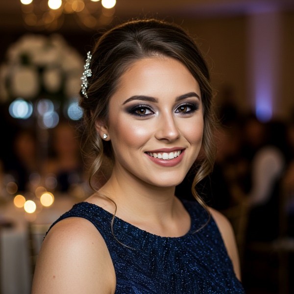 Maquillaje con ojos ahumados y labios nude para boda de noche