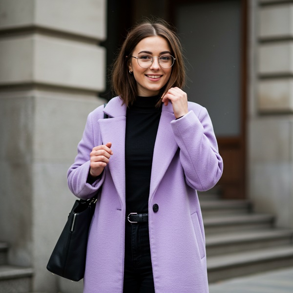 En invierno apuesta por un total look y un abrigo color lavanda