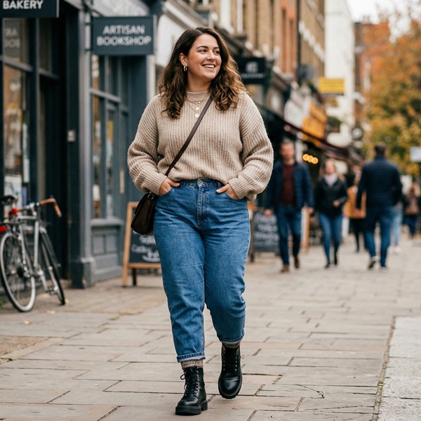 Outfit con jeans mom y suéter oversize para un look cómodo y moder