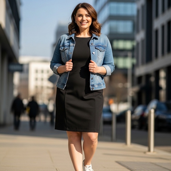Vestido negro básico combinado con tenis blancos para look casual