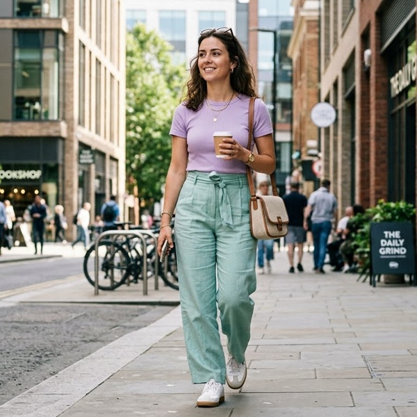 Look color block en tonos pastel suave para primavera