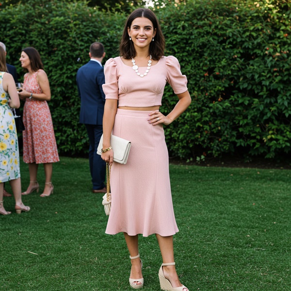Conjunto de dos piezas para un look de invitada a una boda de jardín