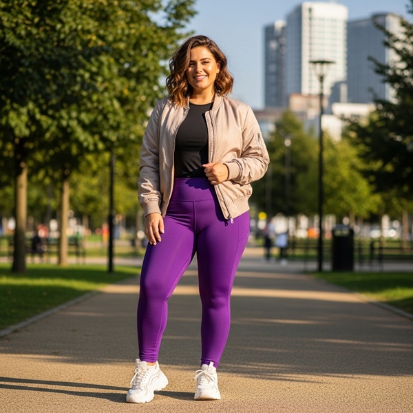 leggings morados uva en look deportivo athleisure