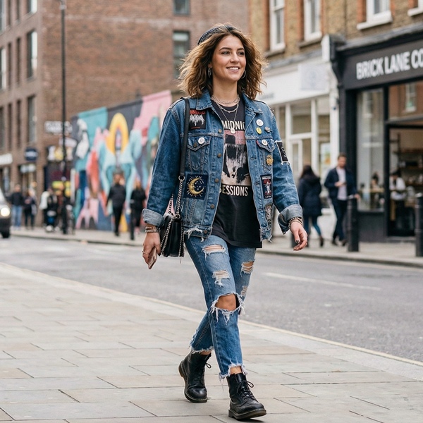 Look mezclilla con diferentes texturas y acabados modernos