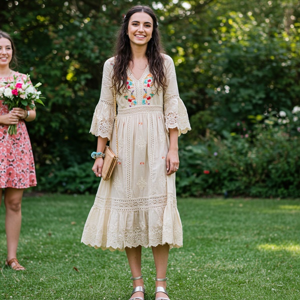 Outfit bohemio para un look de invitada a una boda de jardín