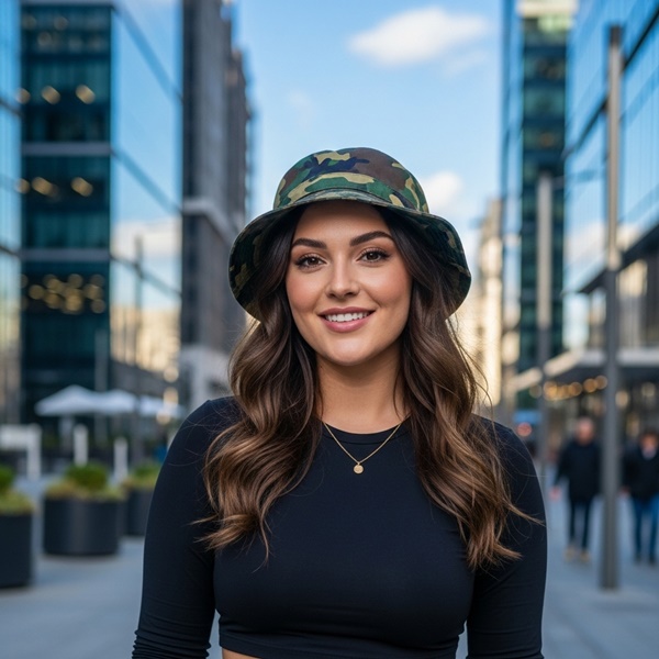 Gorra militar beige en outfit casual con toque moderno