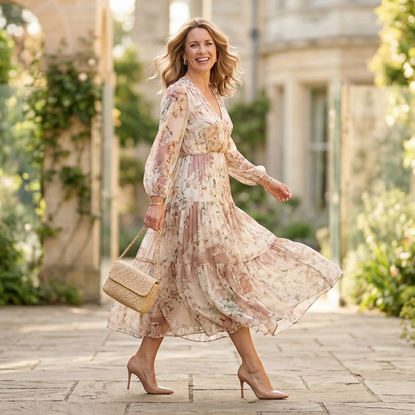 Vestido midi con tacones stiletto en look femenino moderno 2026