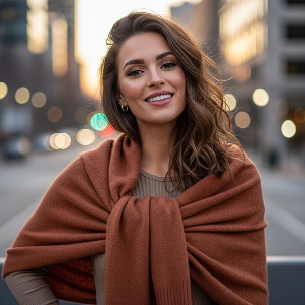 Chal usado como chaleco en un look casual y moderno