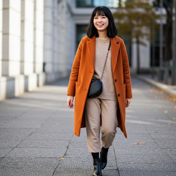 combinación de naranja y tonos tierra como beige y camel