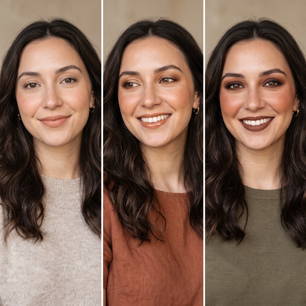 Tres combinaciones de maquillaje en tonos tierra: suave, bronceado e intenso