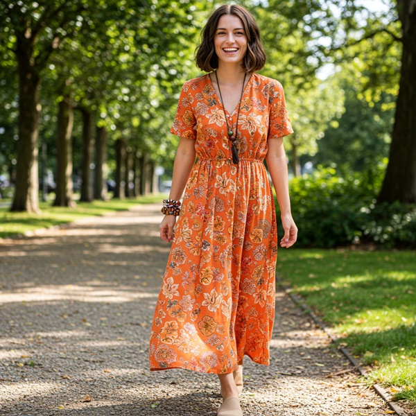 vestido floral color naranja
