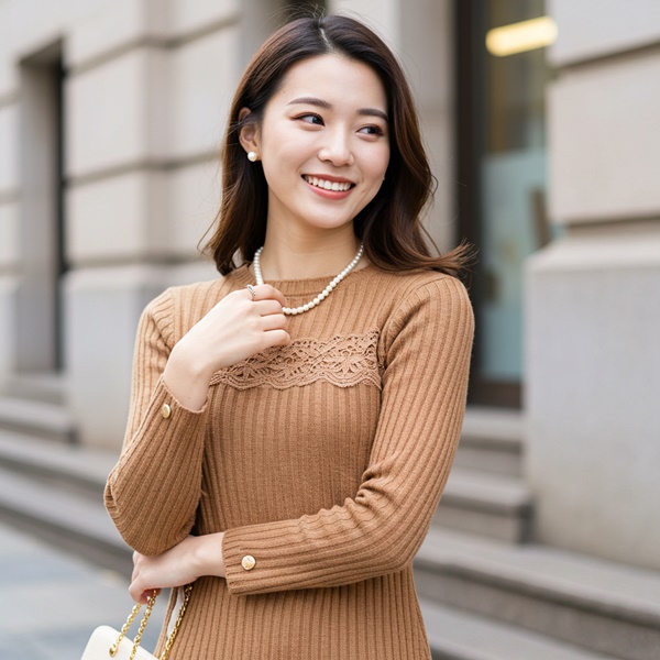 look con vestido de punto con encaje