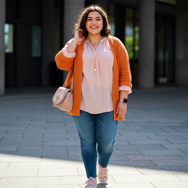 look femenino con rosa y naranja